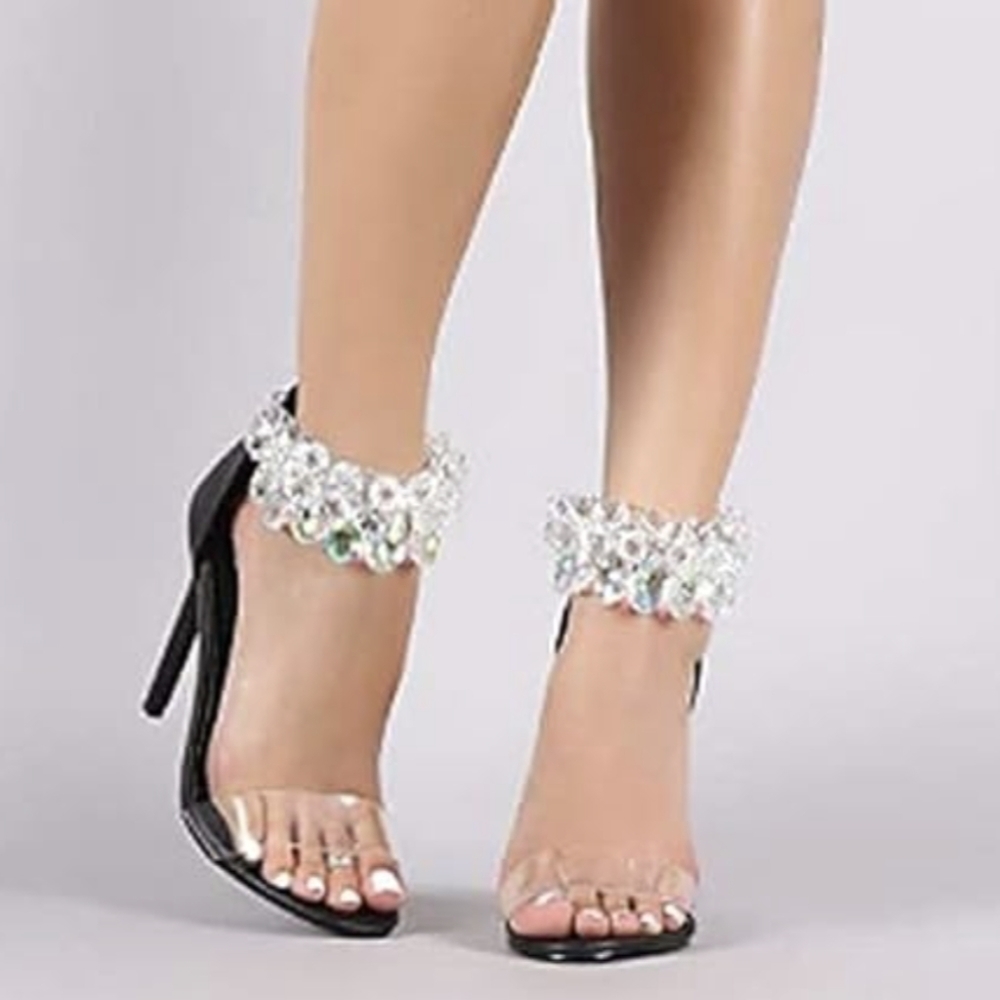 Cape Robbin Suzzy 54 Womens Clear Toe Gem Embellished Heel Size 10 - Picture 2 of 8